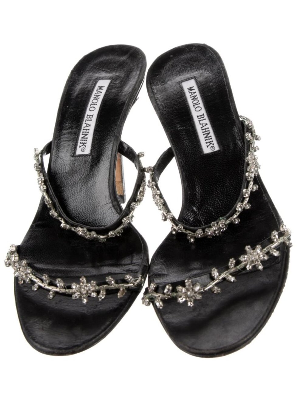 MANOLO BLAHNIK CRYSTAL Satin Crystal Embellishments Slides Size 7